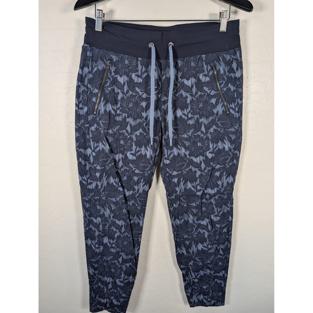 Athleta Pants Womens 10 Blue Trekkie North Jogger Stretch Floral Zip Pockets - Picture 1 of 12
